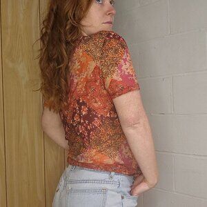 Johnny Was Paisley Print Sheer Short Sleeve Blouse